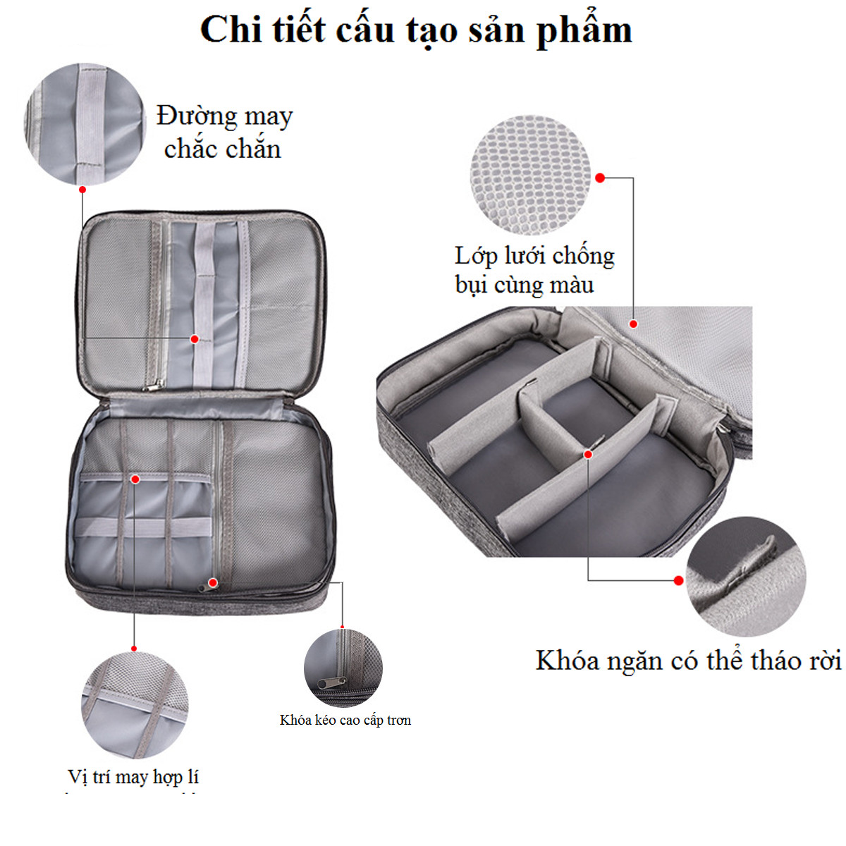 Túi Đựng Phụ Kiện 2 Ngăn Lớn Cải Tiến Nhiều Ngăn Chống Nước, Chống Sốc – Túi Đựng Phụ Kiện Điện Thoại Chính Hãng Amalife