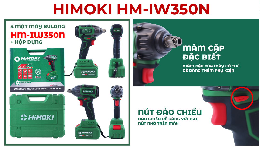 Máy Siết Bulong Đa Năng HIMOKI-HM-IW350N 21V - Motor Ruột Đồng 100% - Động Cơ Không Chổi Than Siêu Mạnh Mẽ