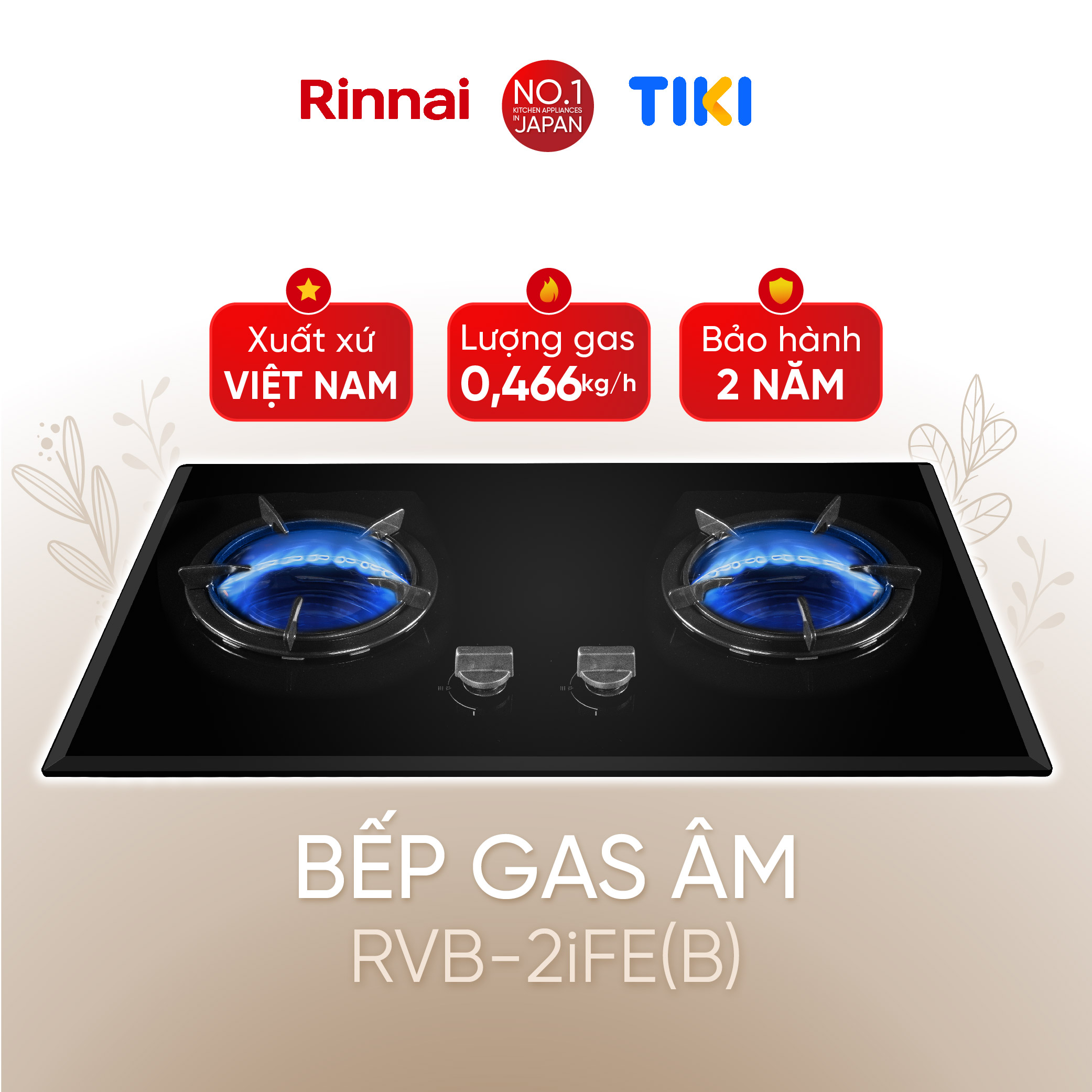 [SP MỚI 2024] Bếp gas âm đầu đốt trong Rinnai RVB-2iFC(B) kích thước lắp đặt linh hoạt, kiềng gang - Hàng chính hãng