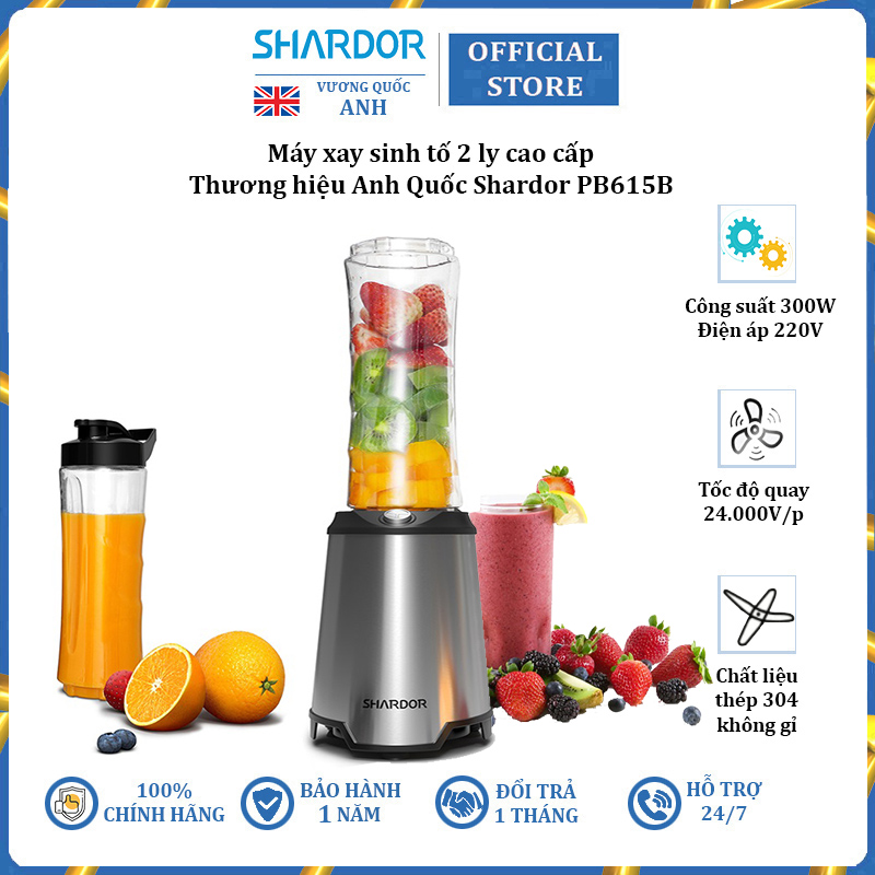 Máy Xay Sinh Tố 2 Ly Thương Hiệu Shardor PB615B - HÀNG NHẬP KHẨU