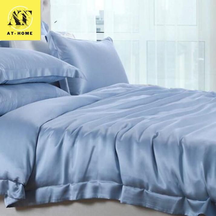 (Hàng LOẠI 1 - Không Nối Vải) Bộ Vỏ Chăn Ga Gối Phi Lụa 5 Món Cao Cấp LAN PHAM BEDDING - Màu Xanh Da Trời