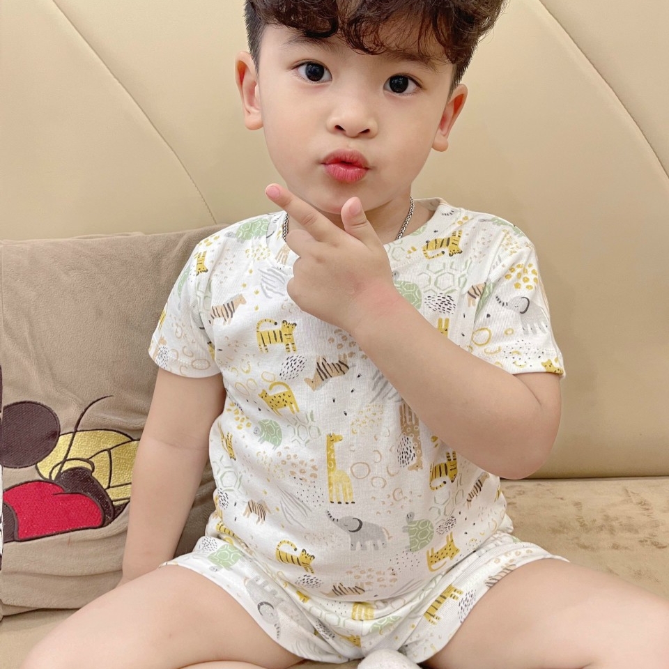 Bộ cộc thun cotton, set bộ mặc mùa hè họa tiết động vật cho bé trai 8kg đến 18kg - Lagim House