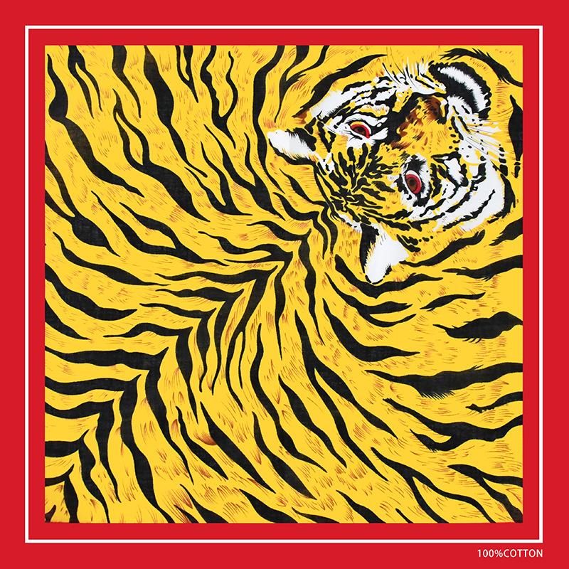Bộ sưu tập khăn vuông bandana cotton họa tiết báo cá tính (54x54cm) - BDN37 hổ vàng nâu
