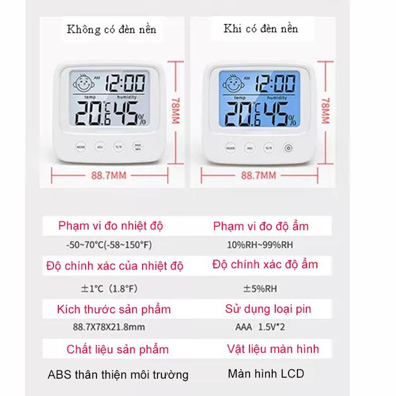 Nhiệt Ẩm Kế Điện Tử Đo Độ Ẩm, Máy Đo Nhiệt Độ, Theo Dõi Độ Ẩm Đồng Hồ Phòng Ngủ Cho Bé, Tặng Kèm Pin