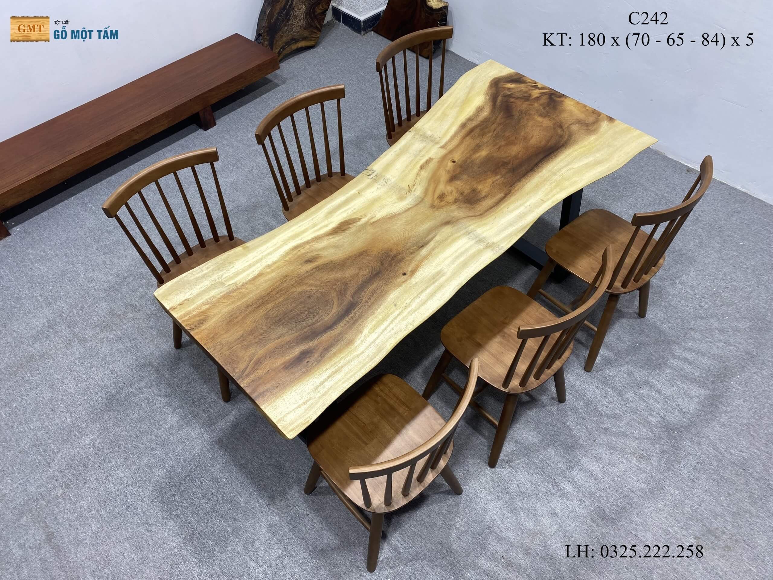 Bàn Sân Vườn Gỗ Me Tây, Bàn Cafe Gỗ Me Tây, Bàn Gỗ Me Tây Nguyên Tấm Dài 1,8m Rộng 84cm Dày 5cm
