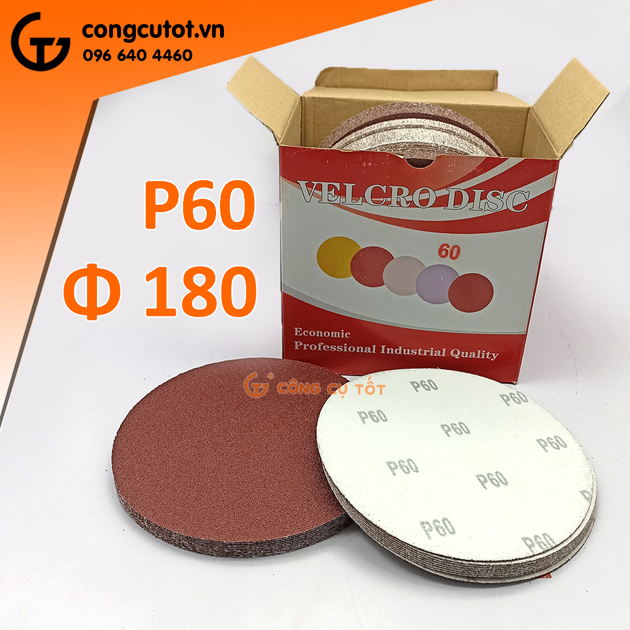 Hộp 100 giấy nhám tròn Ø180mm chuẩn P60