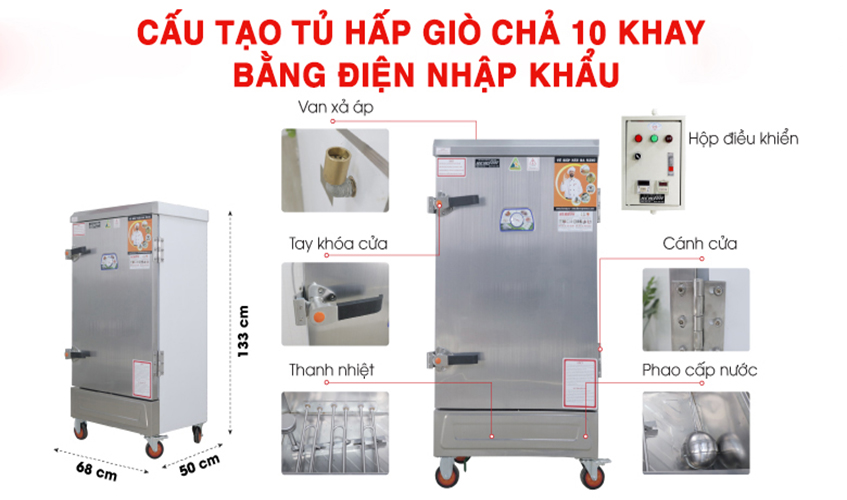 Tủ Hấp Giò Chả,Thực Phẩm 50 Kg/Mẻ Dùng Điện 10 Khay Nhập Khẩu NEWSUN, Năng Suất Cao - Hàng Chính Hãng