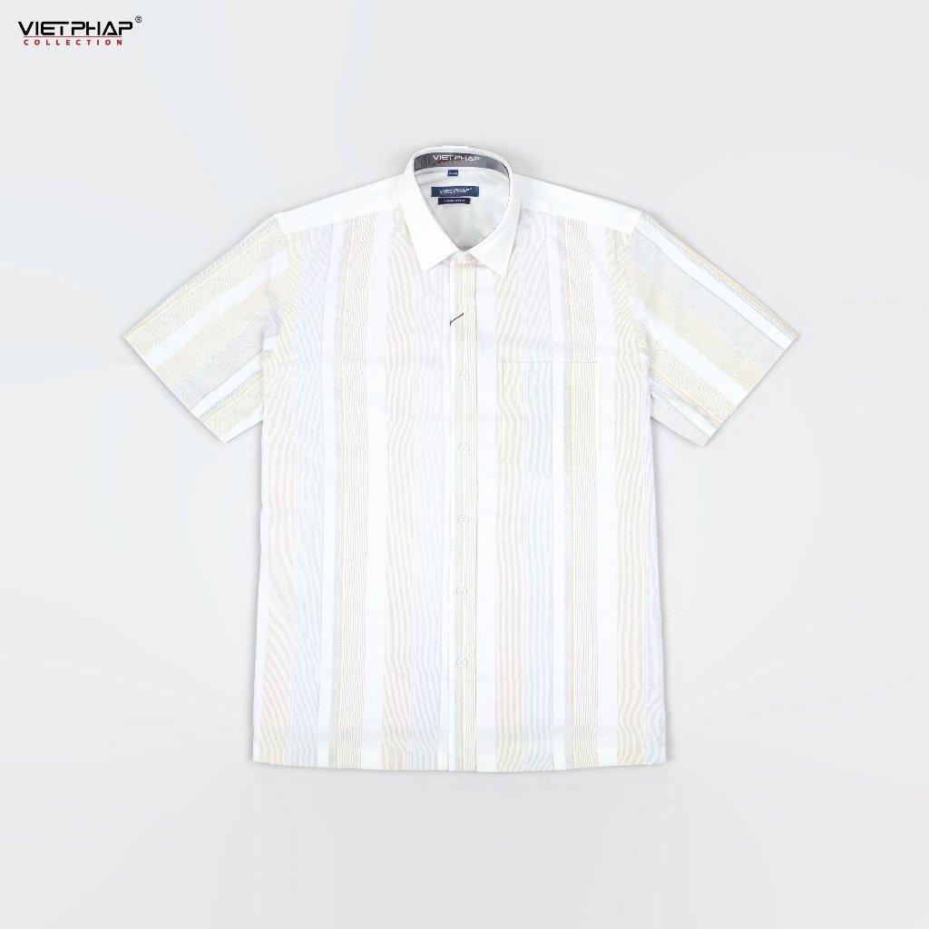 Áo Sơ Mi Nam Ngắn Tay VIỆT PHÁP Form Luxury Chất liệu  Bambo In Sọc  lịch lãm, sang trọng   32768