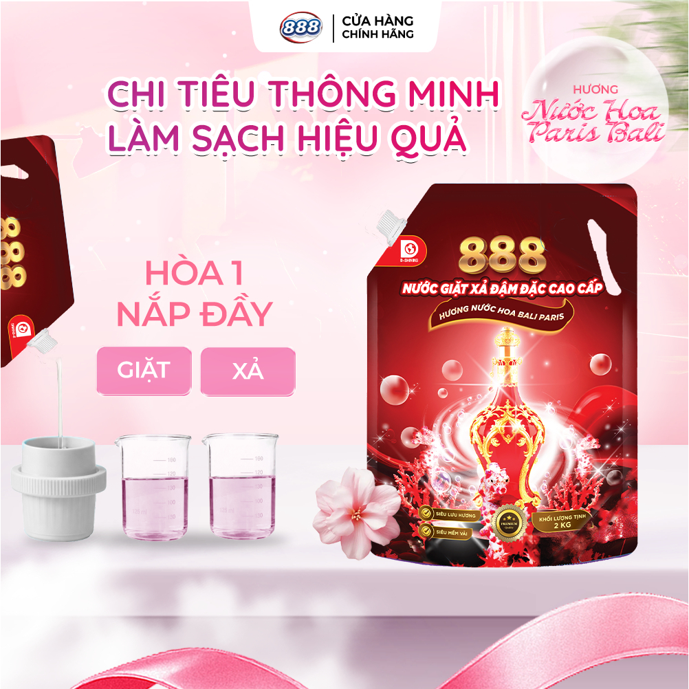 Combo 2 Túi Nước Giặt Xả 888 Hương Nước Hoa Bali Paris Cao Cấp 2kg/Túi