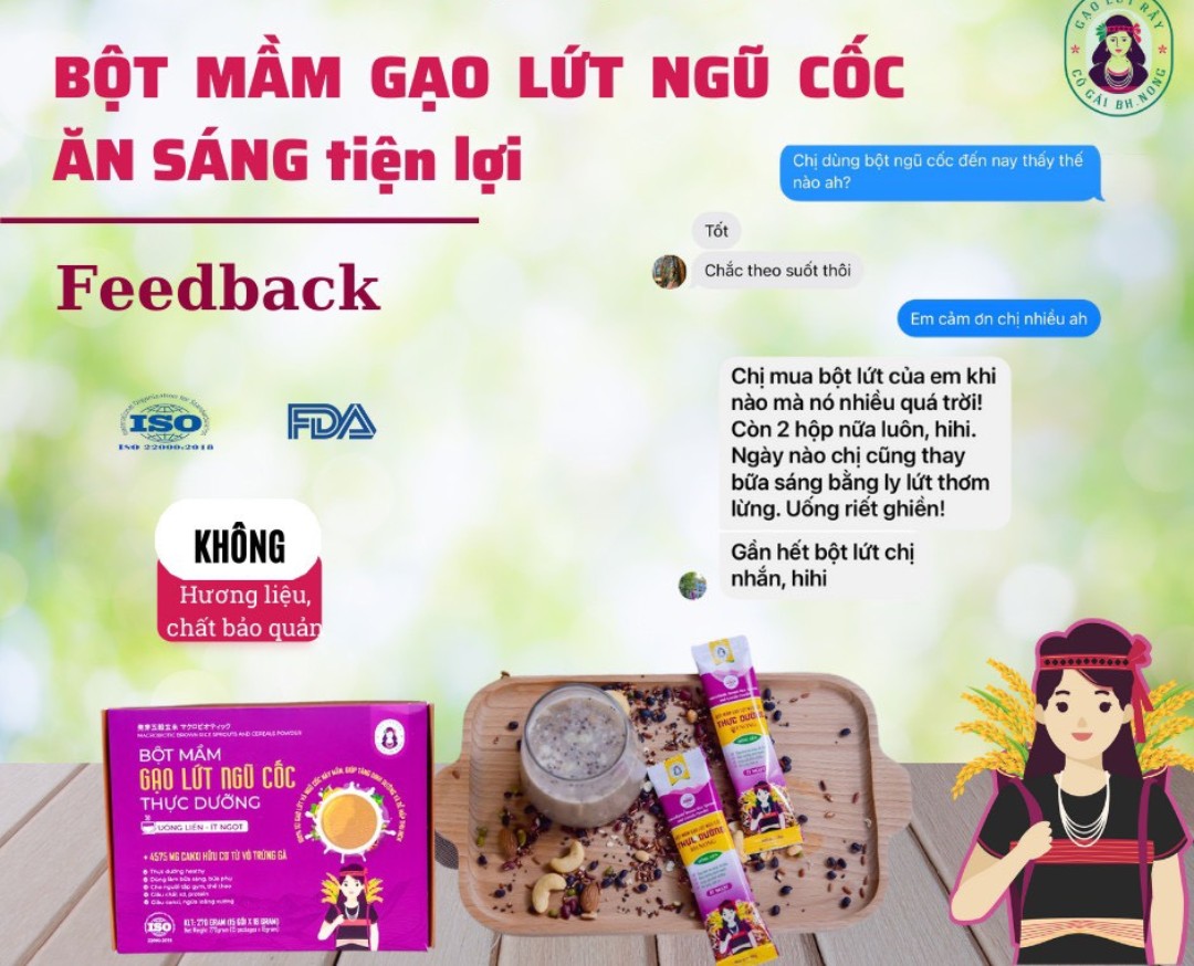 Bột mầm gạo lứt ăn sáng tiện lợi, ít ngọt – Cô gái BH.NÔNG