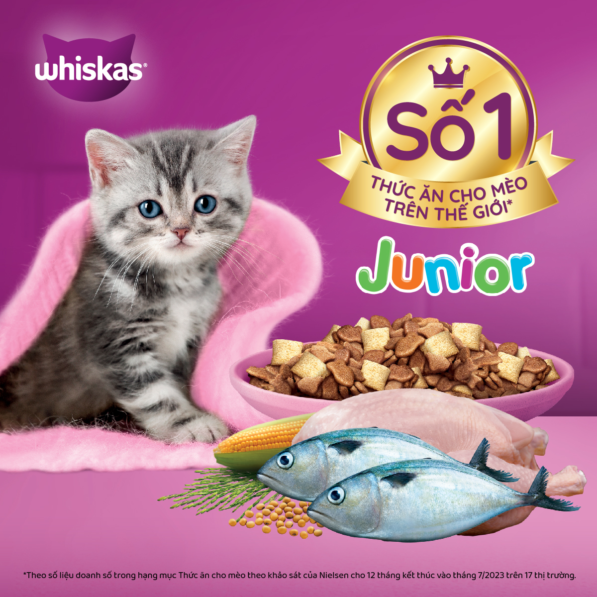 WHISKAS Thức ăn cho mèo con dạng hạt vị cá thu 1.1kg