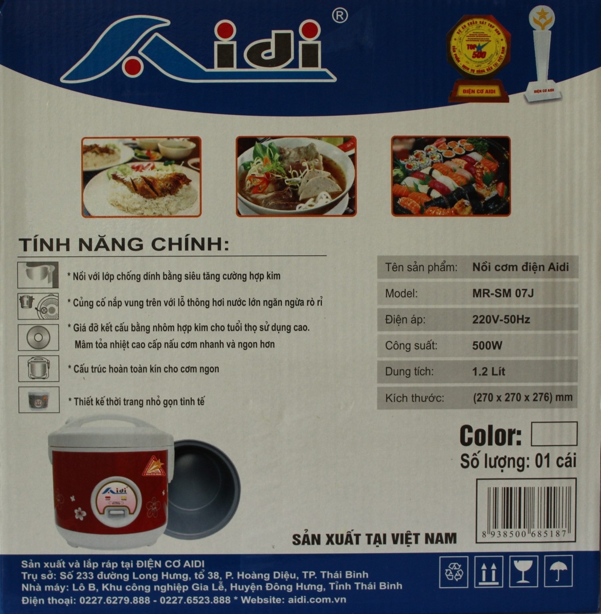 Nồi Cơm Điện Tự Động Nắp Gài Aidi MR-SM 07J (1,2 lít) - Màu Ngẫu Nhiên - Hàng Chính Hãng