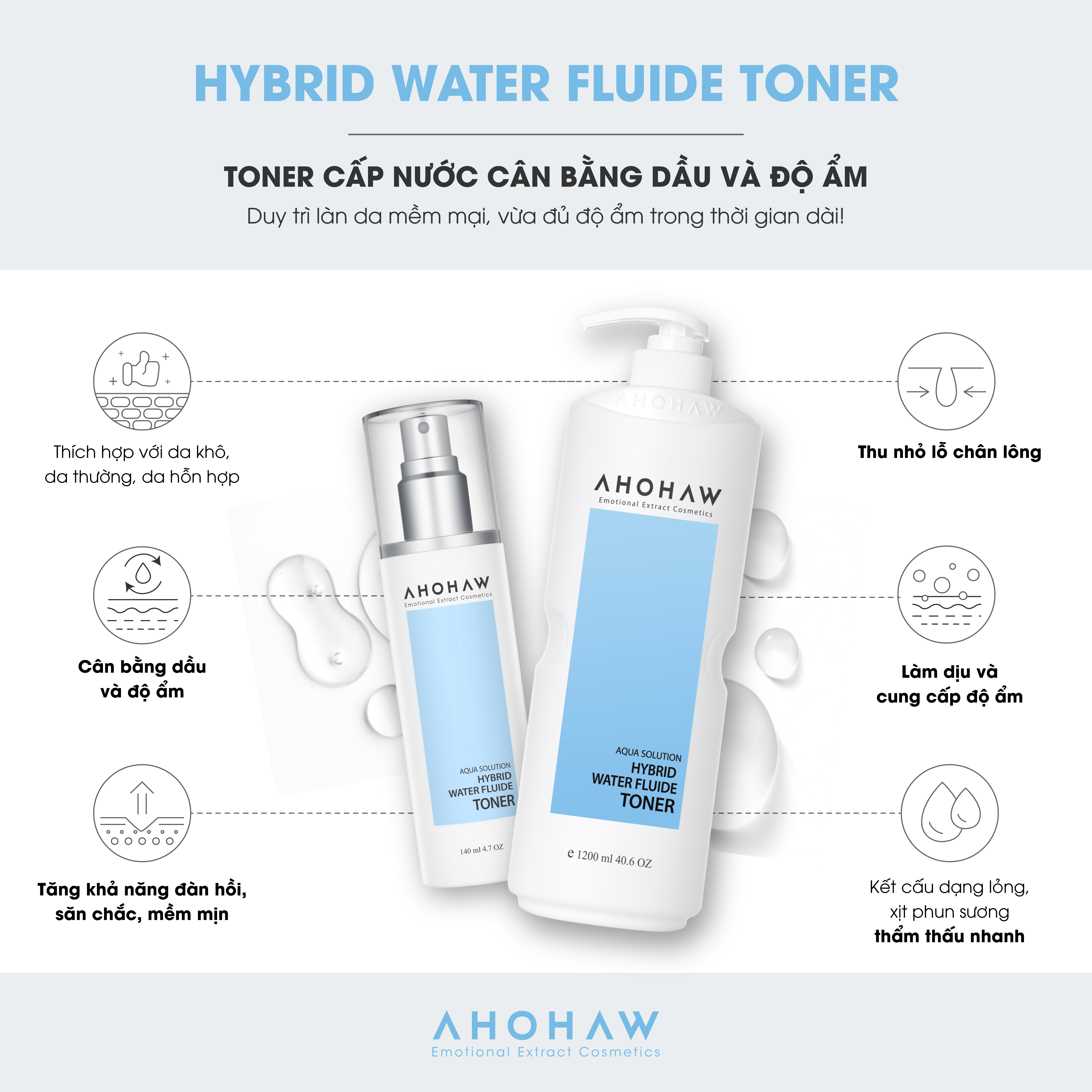 Toner Cấp Nước Giúp Giữ Cân Bằng Dầu Và Độ Ẩm Ahohaw Aqua Solution - Hàng Chính Hãng