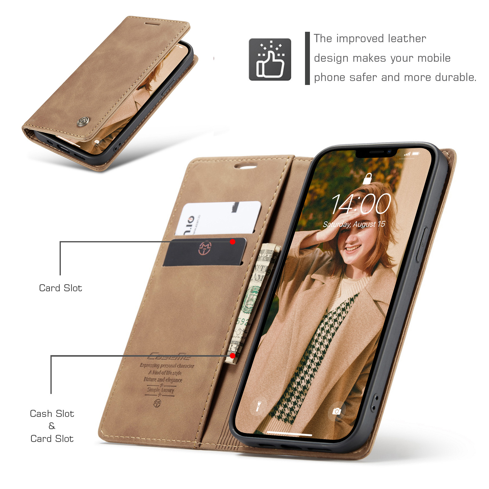 Bao da dành cho iPhone 14 Pro Max dạng ví cao cấp chính hãng Caseme - Hàng Nhập Khẩu