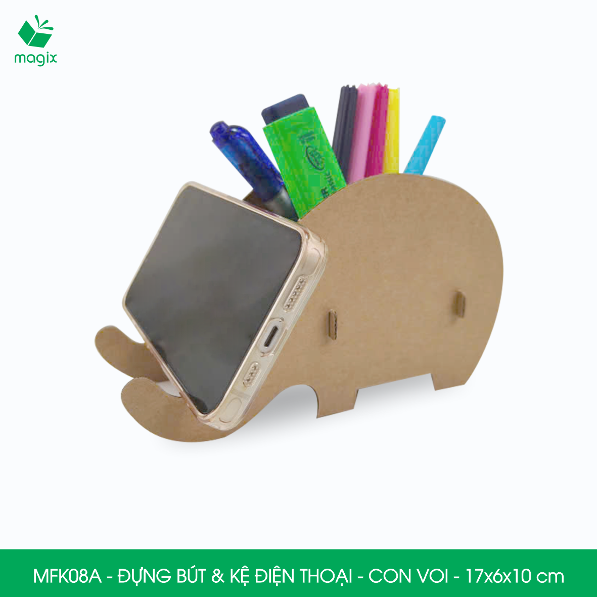 MFK08A - Đựng bút &amp; kệ điện thoại bằng giấy carton - Hộp bút kiểu dáng Con voi - 17x6x10 cm