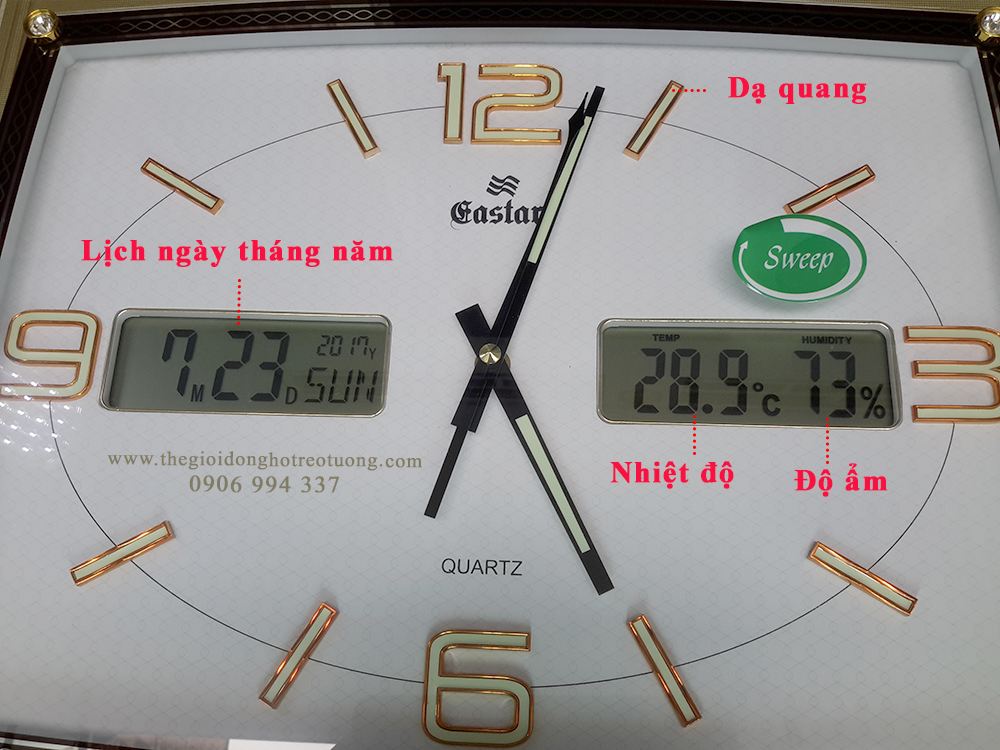 Đồng hồ Eastar Dạ quang , Kim trôi có Lịch Vạn Niên, Nhiệt độ và Độ ẩm