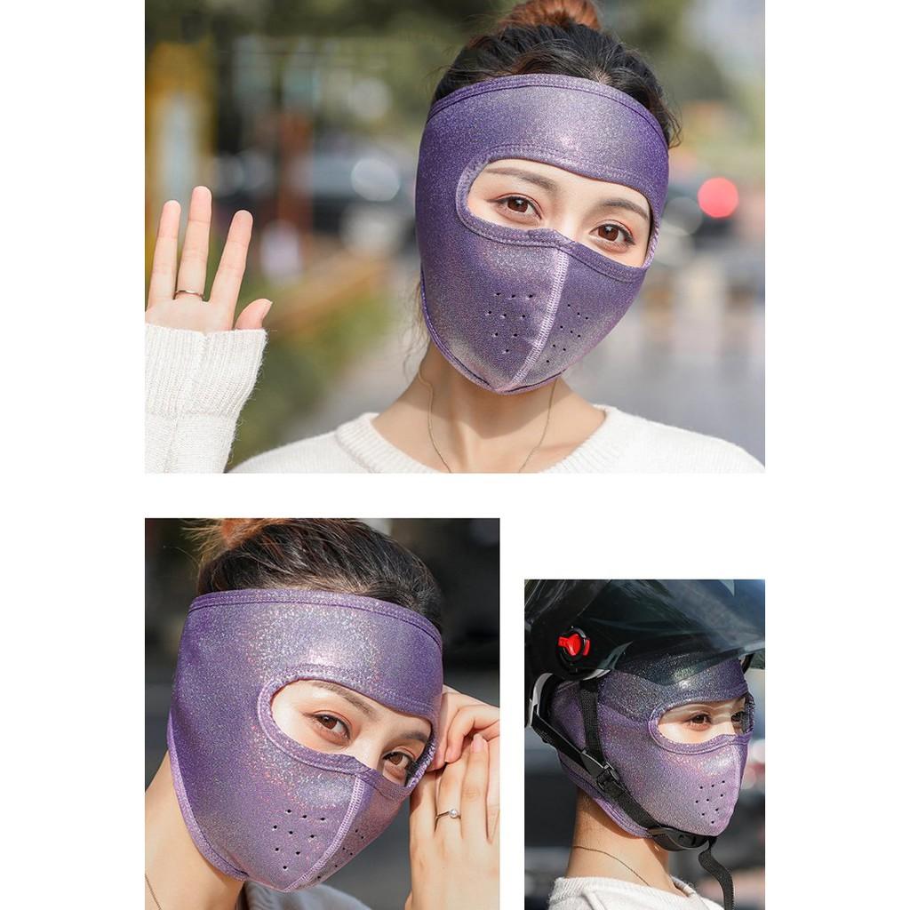 Khẩu trang ninja vải nỉ 2 lớp phủ nhũ chống nắng chống mưa gió che kín tai cổ trán nam nữ chạy xe