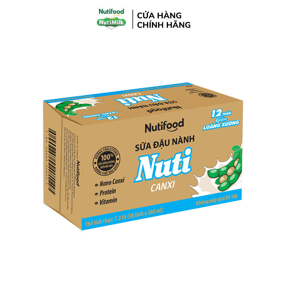 Thùng Sữa Đậu Nành Nutimilk Canxi 200ml (Bịch 200ml x 36) - Bổ Sung Thêm Canxi