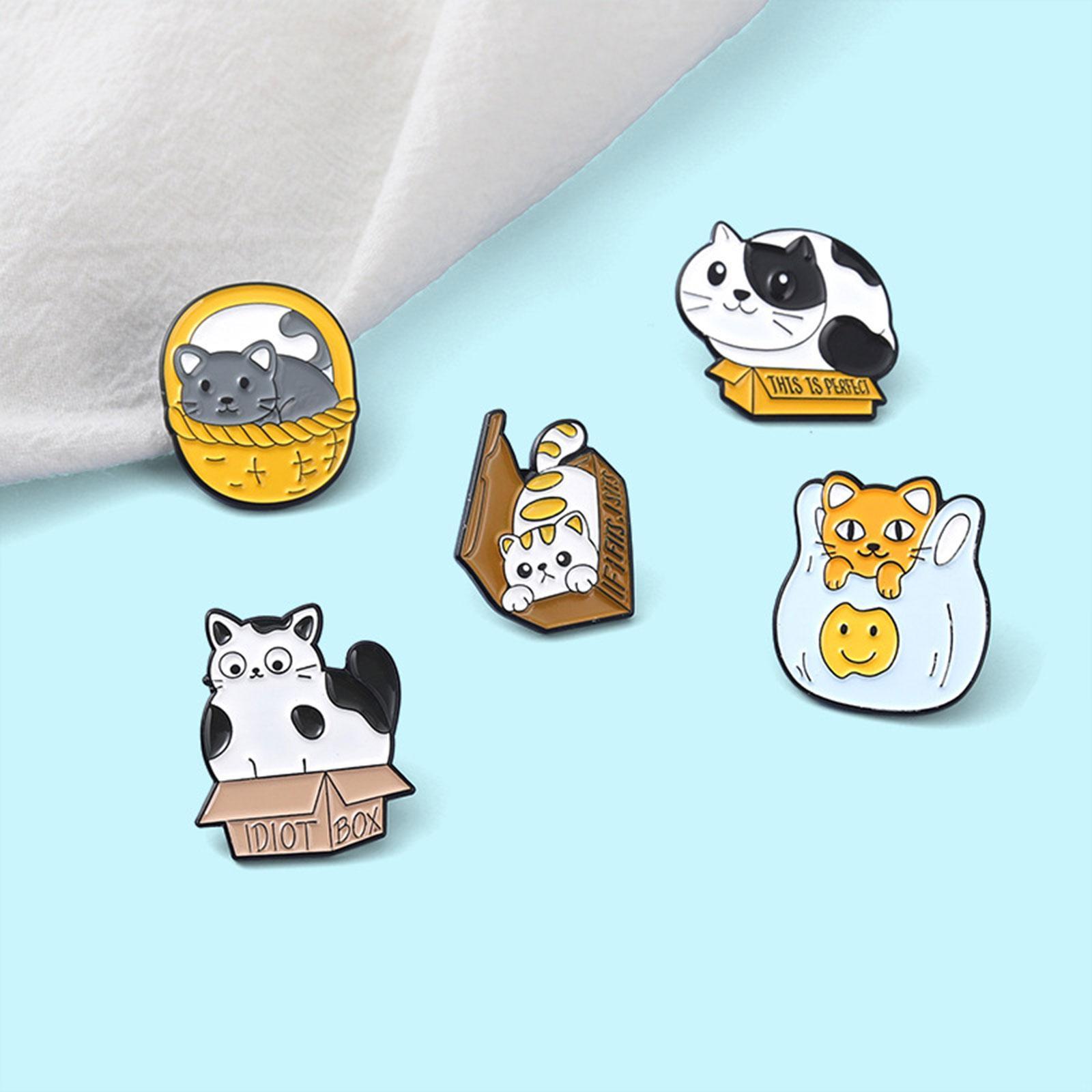 5 Pieces Cartoon Cat Enamel Brooches Jewelry Pins Badge for Bag Shirt Decor