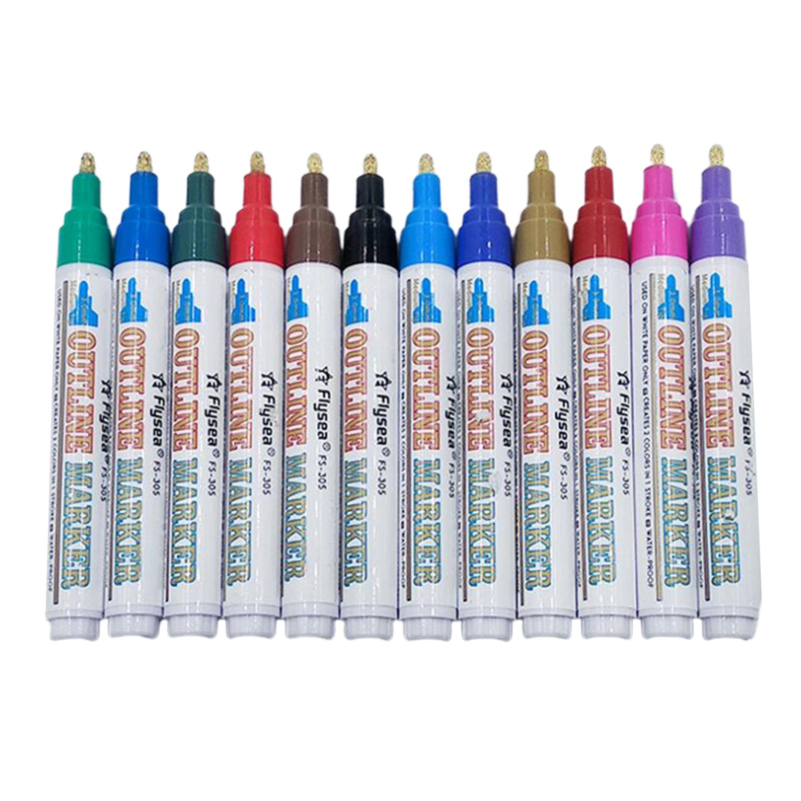 Double Line Outline Pens 12 Colors Self Outline Metallic Markers Double Line Pen for Giftcard Writting Drawing Journal DIY