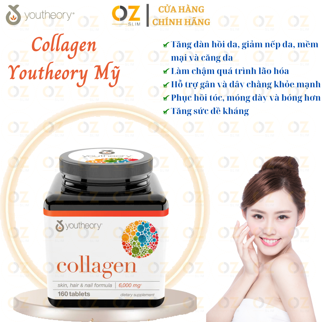Collagen Youtheory Mỹ Type 1,2,3 hỗ trợ tăng sức khỏe và làm chậm quá trình lão hóa cho da, tóc, móng, sụn, gân, dây chằng, khớp - OZ Slim Store
