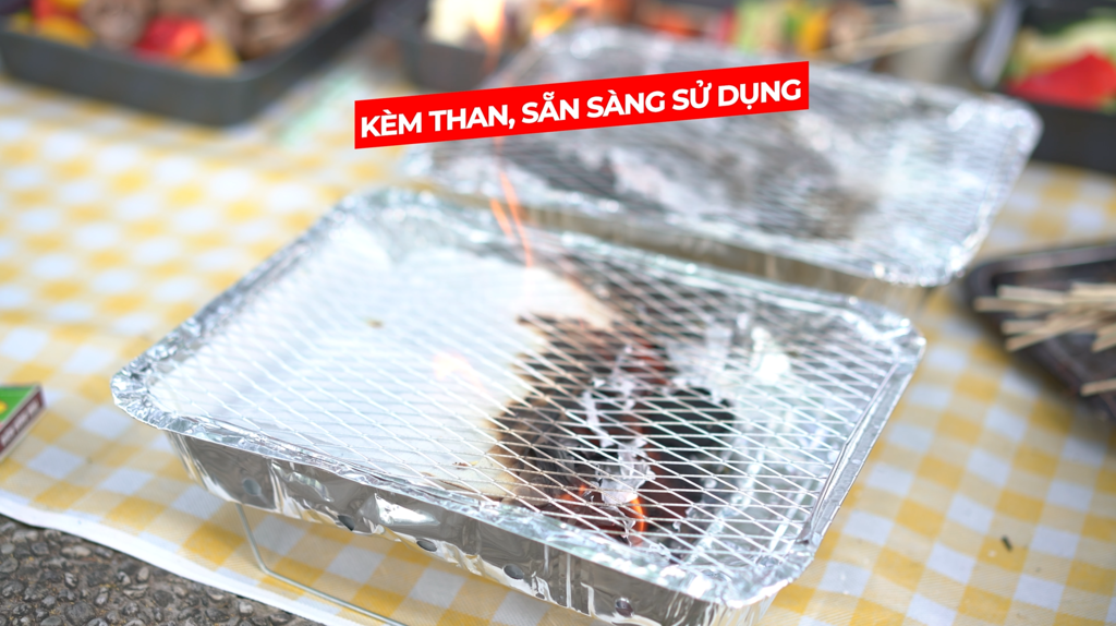 Khay Nướng BBQ Du Lịch Kèm Than Tiện Dụng Dùng 1 Lần (Bao Gồm Khay + Than + Đế) Uncle Bills YH-B05-S