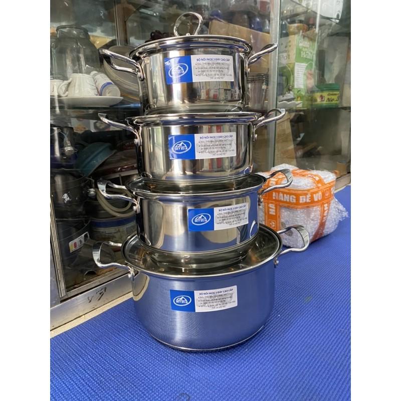Bộ nồi inox 4 cái nắp kính
