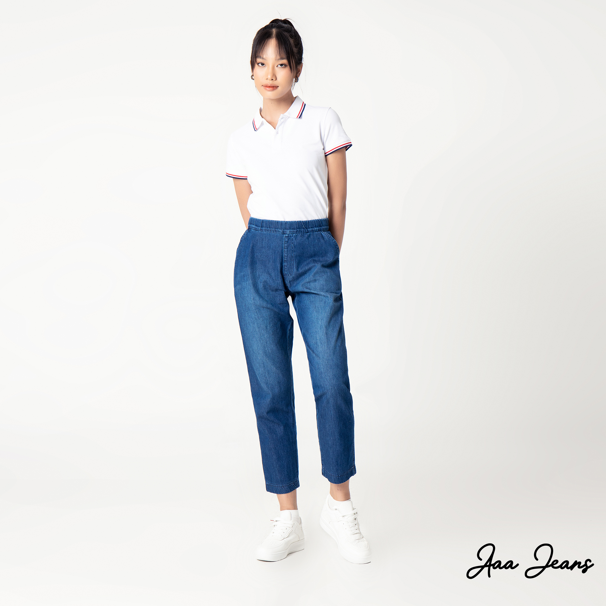 Quần Jeans Nữ Lưng Thun Ống Suông Relax Fit Aaa Jeans