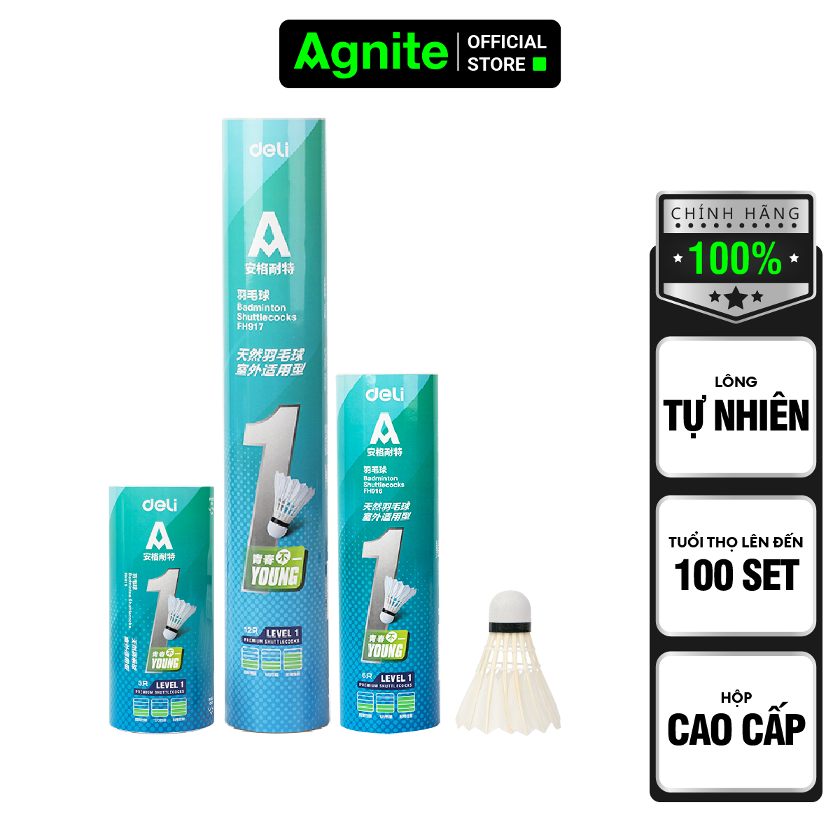 Hình ảnh Hộp cầu lông cao cấp chính hãng Agnite, ống cầu lông vũ phục vụ luyện tập, thi đấu chuyên nghiệp - FH915