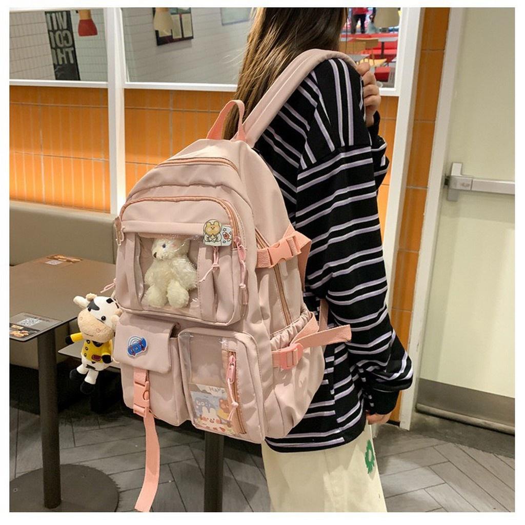 Balo Ulzzang Nam Nữ Basic Hàn Quốc Dễ Thương, Balo Nữ Đi Học Thời Trang Nhiều Ngăn BL09