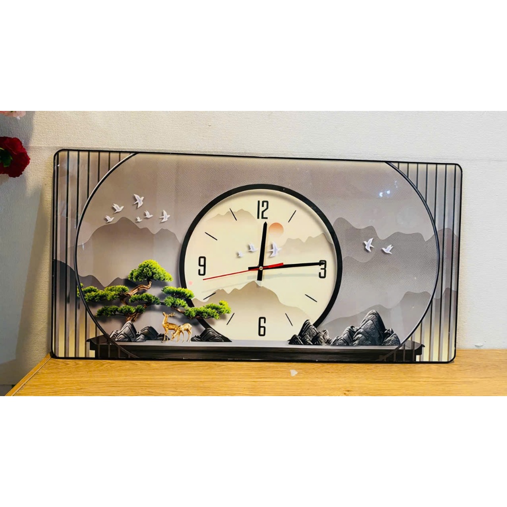 (CÓ ẢNH THẬT)Tranh đồng hồ tráng gương cây tùng 2 trang trí decor phòng khách quà tặng tân gia