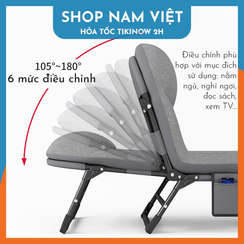 Giường Xếp 3 Chân Cho Văn Phòng, Du Lịch, 6 Mức Điều Chỉnh, Kèm Nệm - Chính Hãng NAVIVU