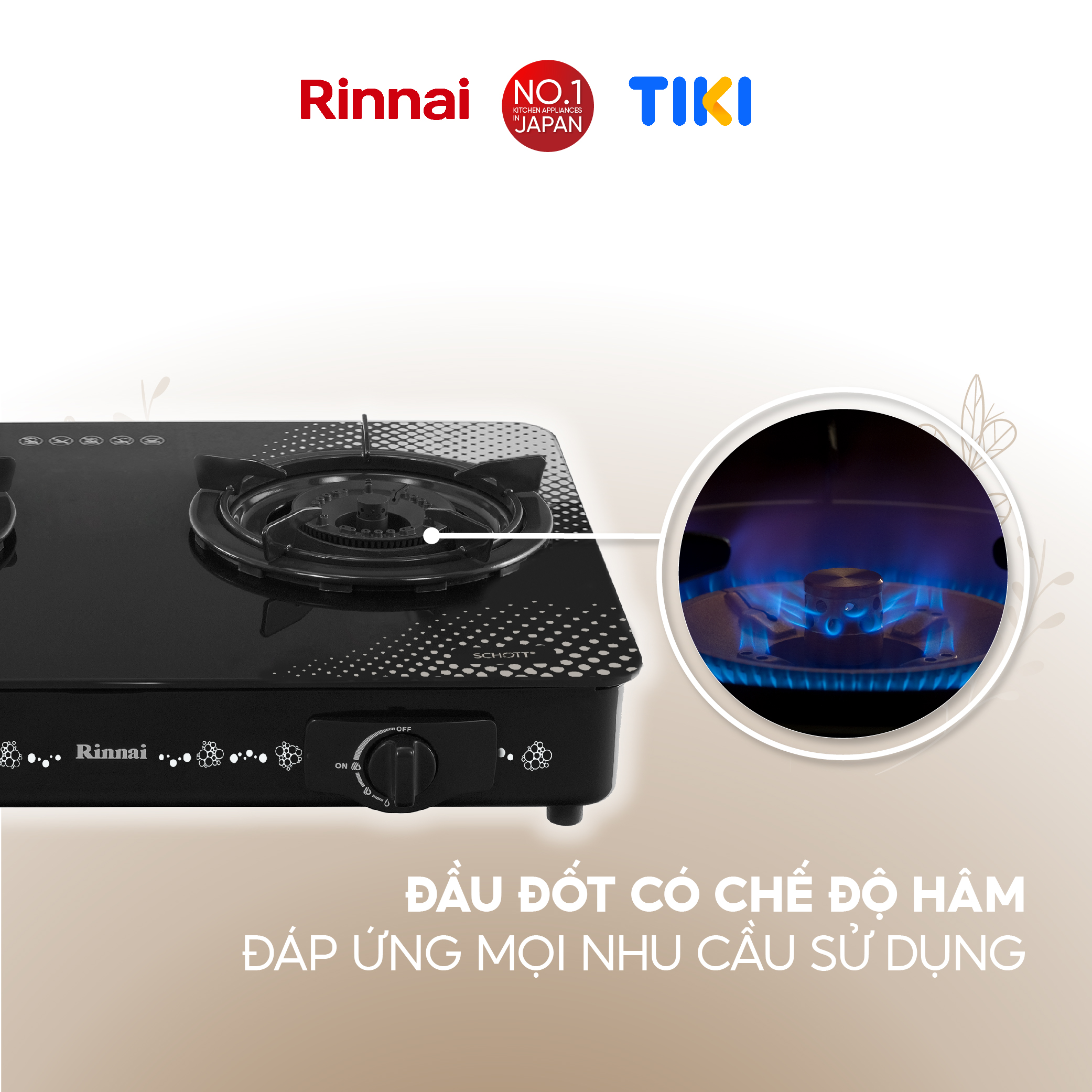 Bếp gas dương Rinnai RV-715Slim-SCH(VP) mặt bếp kính SCHOTT và kiềng bếp men - Hàng chính hãng.