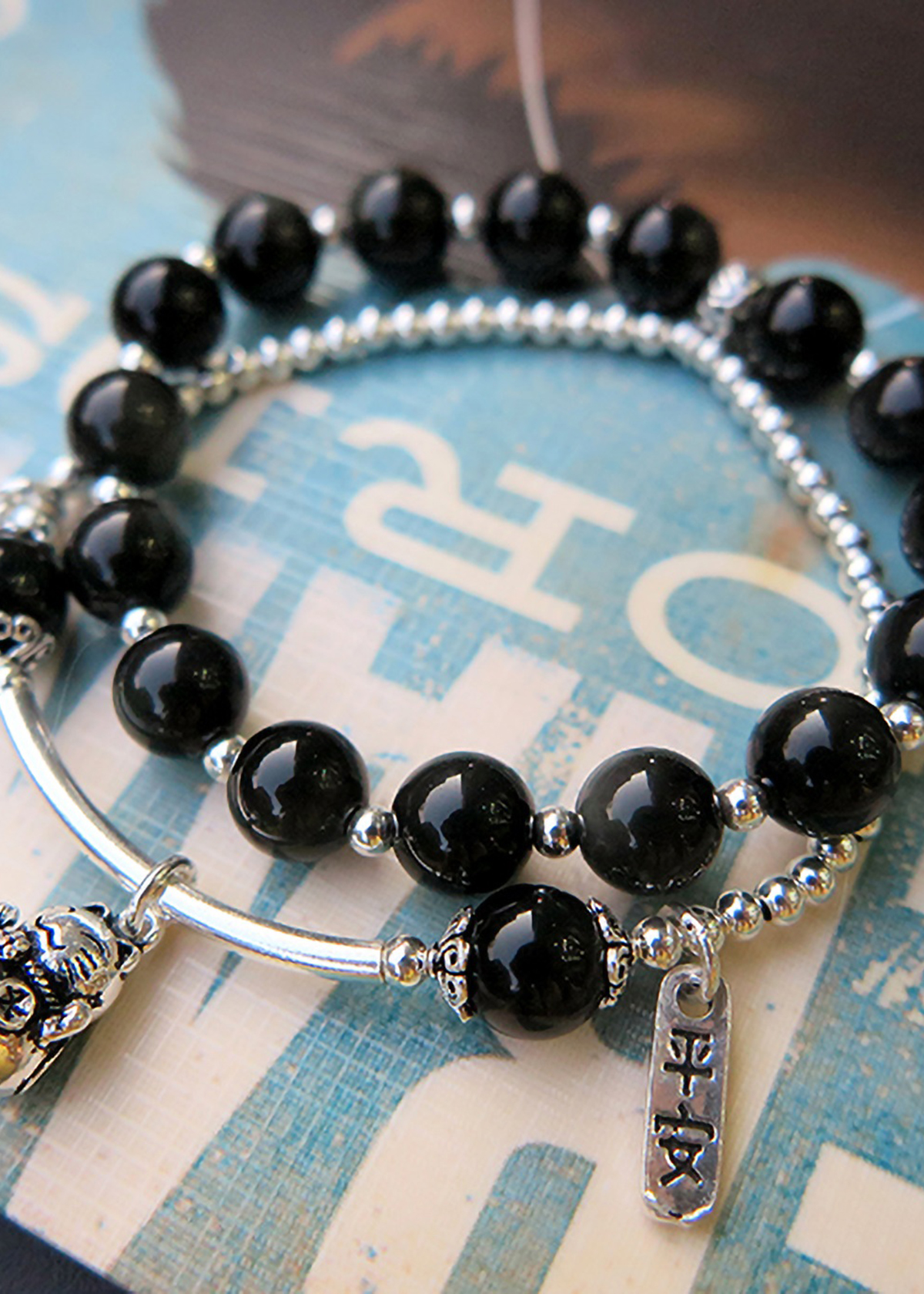 Vòng 2 line đá thạch anh tóc đen phối charm trái thông mệnh thủy, mộc - Ngọc Quý Gemstones