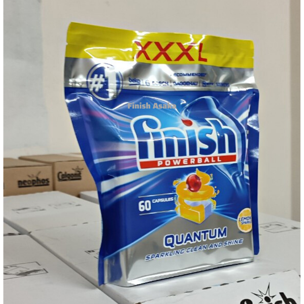 Viên rửa bát Finish Quantum Max Túi 60 viên, Hương Chanh - Chính Hãng.