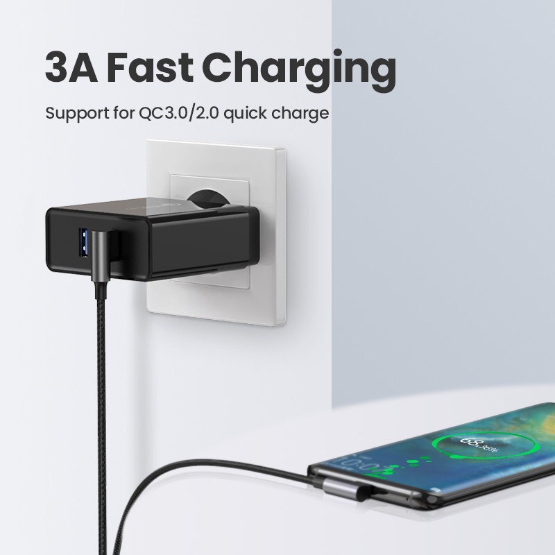 Cáp dữ liệu USB 2.0 sang USB Type-C bẻ góc truyền dữ liệu giữa máy tính và điện thoại dài 2M Ugreen hàng chính hãng