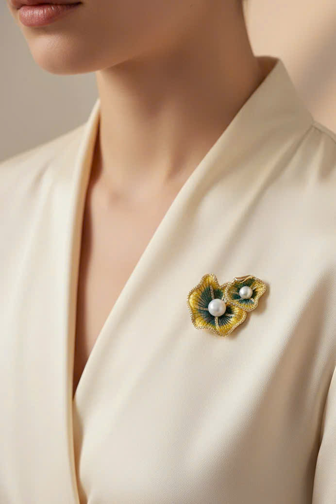 Trâm Cài Áo Vest, Áo Dài Đính Ngọc Trai Baroque Hình Lá Sen thời trang thiết kế Hity ACC436