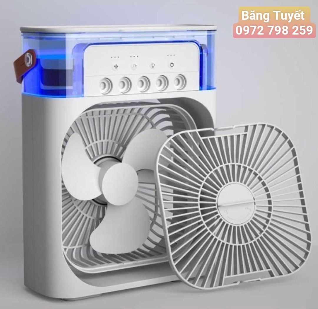Quạt điều hoà hơi nước mini, Quạt hơi nước làm mát để bàn 3 chế độ gió ,bình chứa nước 600ml có đèn led