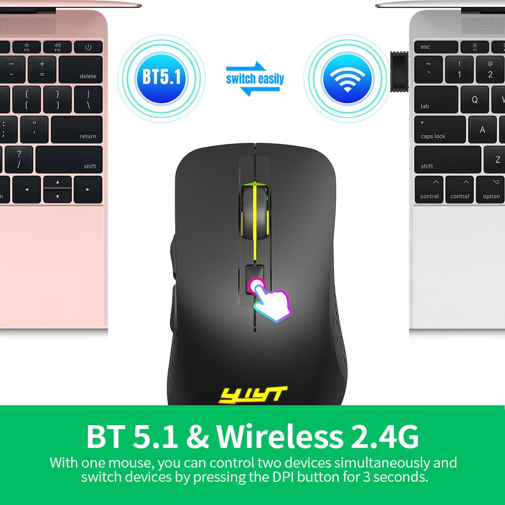 Chuột không dây có thể sạc lại YWYT 2.4G với bộ thu USB Chuột không dây BT 5.1 3 mức DPI có thể điều chỉnh / 6 nút 