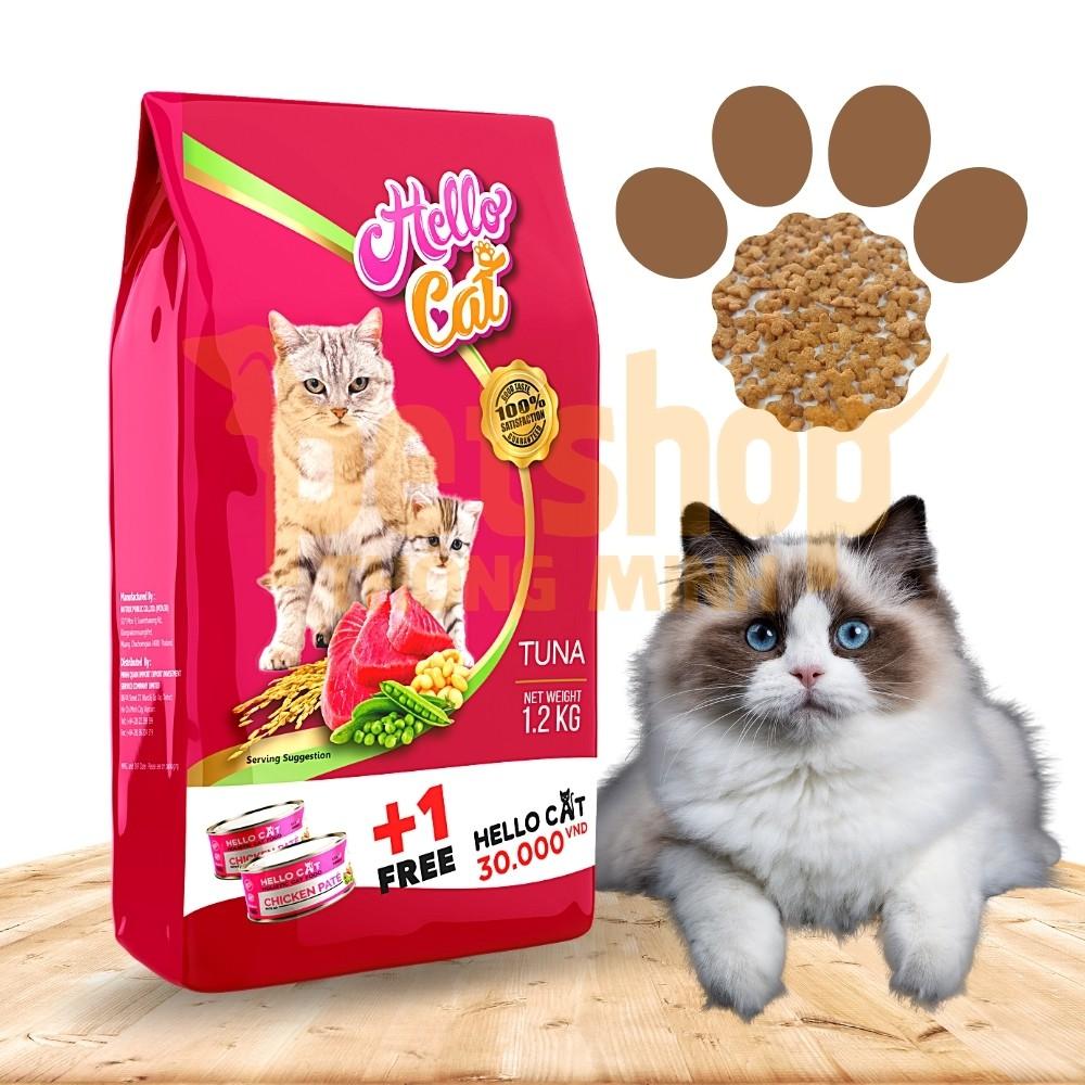 Thức Ăn Cho Mèo Vị Cá Ngừ - Hello Cat Tuna 1,2KG TẶNG Lon Pate Mùi Ngẫu Nhiên 190G