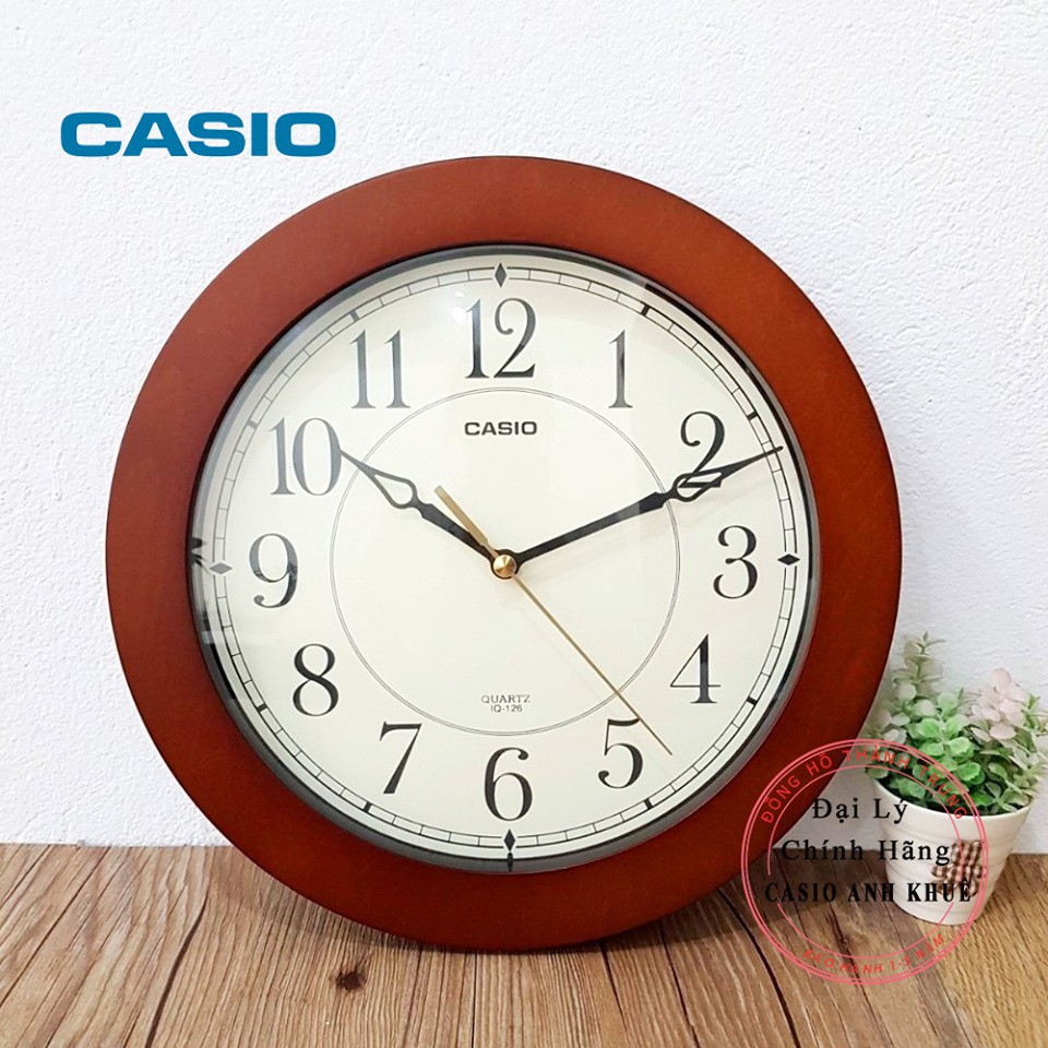 Đồng Hồ Treo Tường Casio IQ-126-5DF Vỏ Gỗ, Kim Trôi Im Lặng