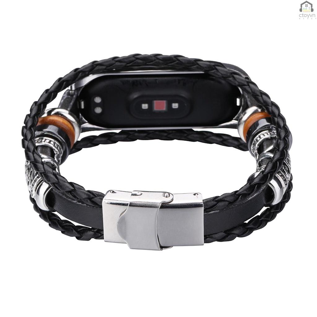 Dây đeo thay thế chất liệu da phong cách dân tộc cho Xiaomi Mi Band 6/6 NFC Mi Band 5