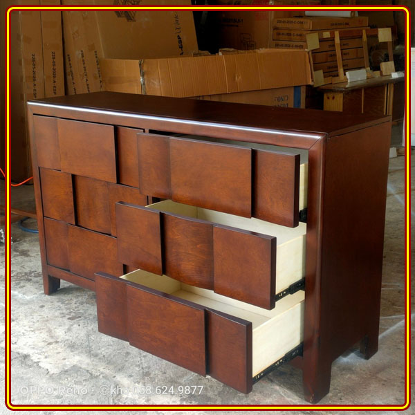 Tủ 6 ngăn kéo Tundo màu nâu gỗ cao su 137.5 x 42 x 84 cm