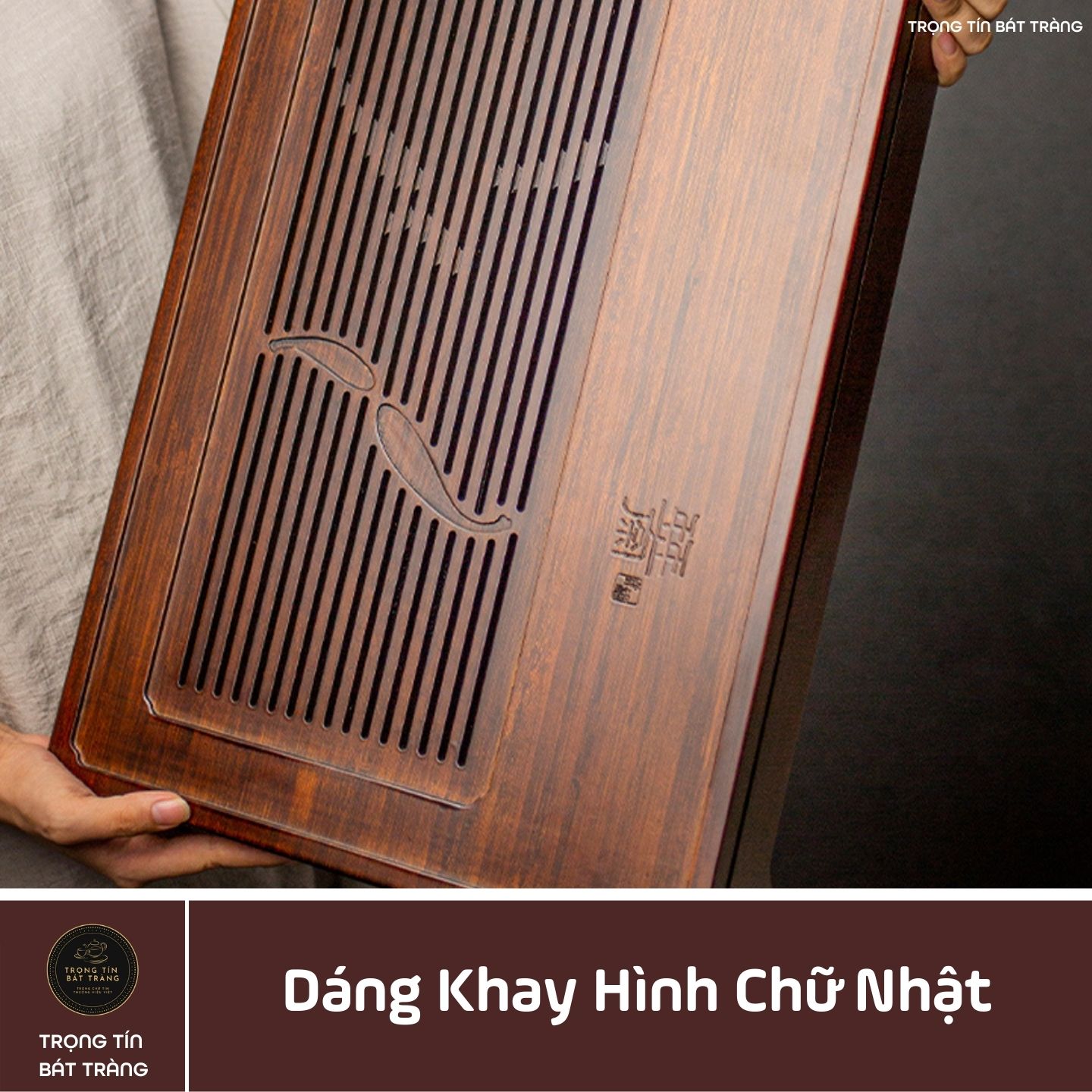 KT 43 Khay Trà Tre Cao Cấp  Chữ Nhật Trung Kích Thước 42*25*3