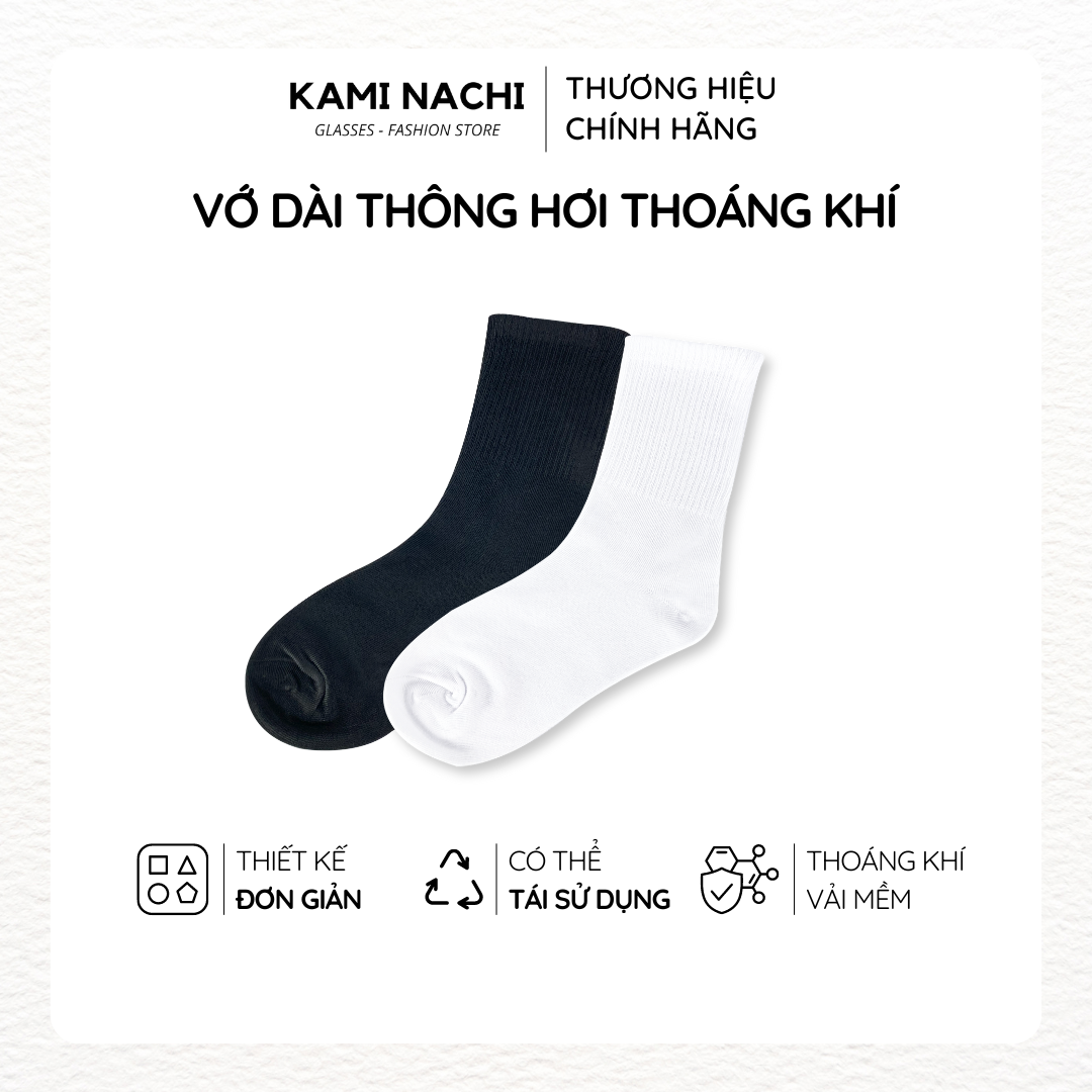 Vớ dài thông hơi, vải mềm thoáng khí trên mắt cá chân, màu trắng đen - Chính hãng KAMI NACHI - 1 đôi đen