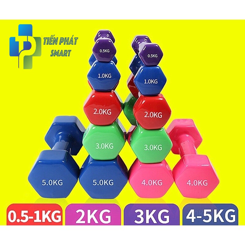 Bộ 2 Tạ Tay 4kg Bọc Cao Su Trơn Lõi Thép Cao Cấp Chính Hãng-Giao Màu Ngẫu Nhiên