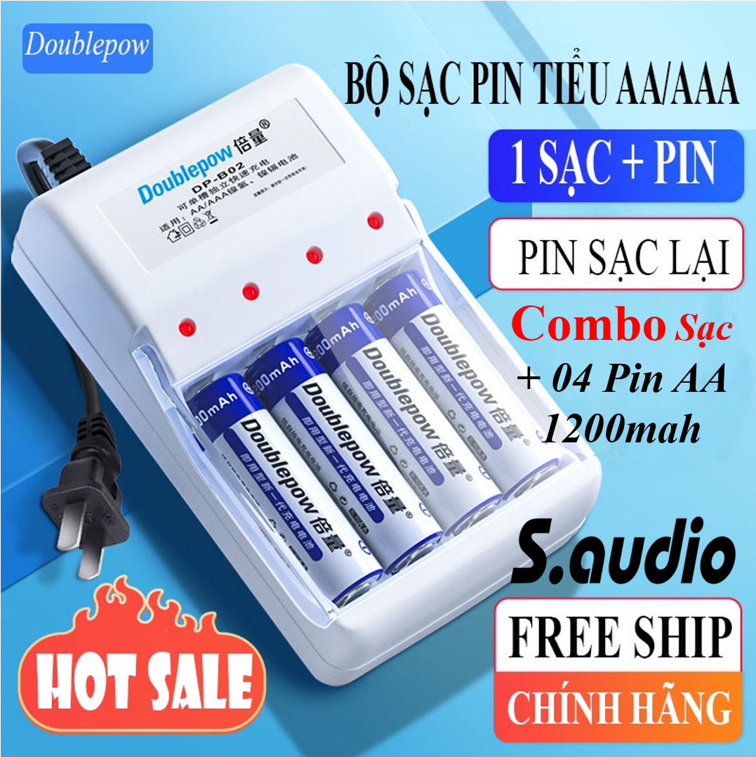 Bộ sạc và 4 pin Dowblepow 1200mAh
