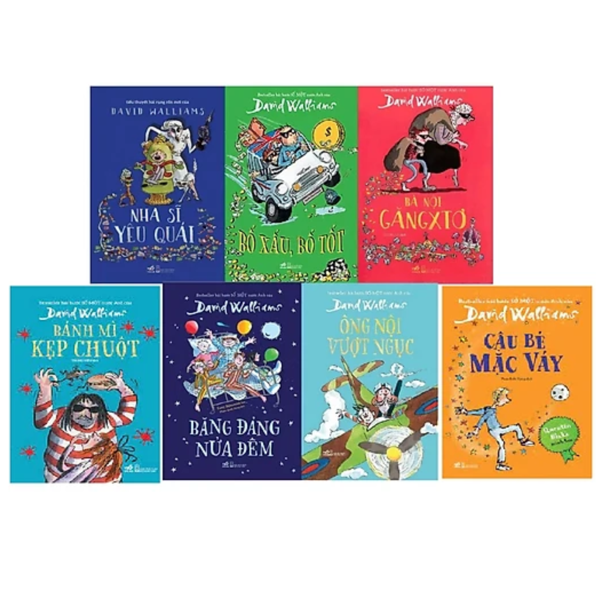 Combo 7 Cuốn David Walliams: Ông Nội Vượt Ngục + Bố Xấu Bố Tốt + Băng Đảng Nửa Đêm + Bánh Mì Kẹp Chuột + Bà Nội Gangxto + Nha Sĩ Yêu Quái + Cậu Bé Mặc Váy