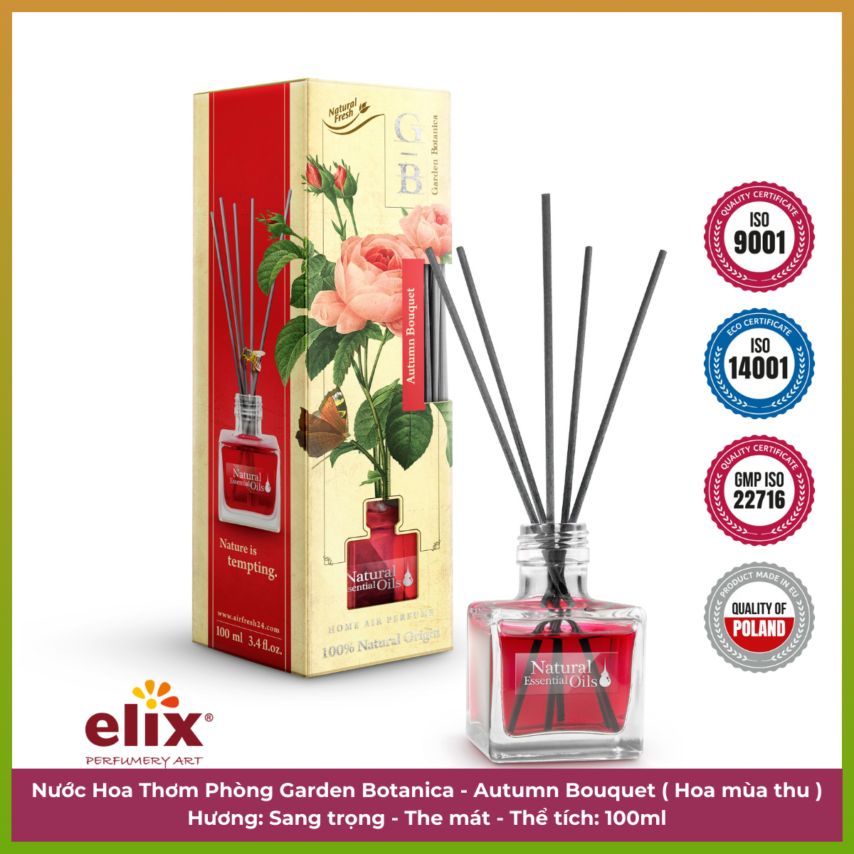 Nước hoa thơm phòng Elix - Garden Botanica - Hương Autumn Bouquet (Hoa mùa thu) - 100ml hàng Chính Hãng nhập khẩu Ba Lan