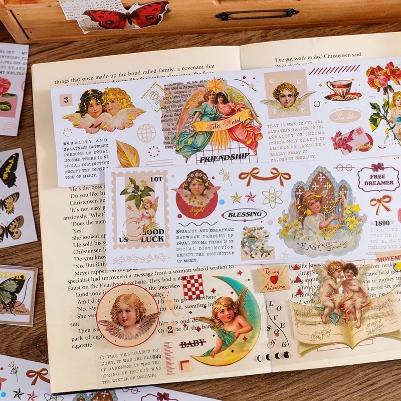 Set 4 Dây stickers giấy/PET trang trí kiểu cổ điển vintage DiY